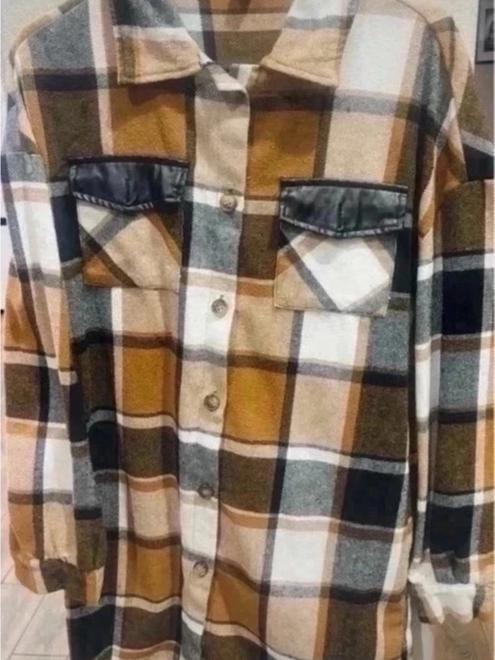 SHEIN Men's Plaid Button-Down Shirt Jacket in Brown, Cream & Gray